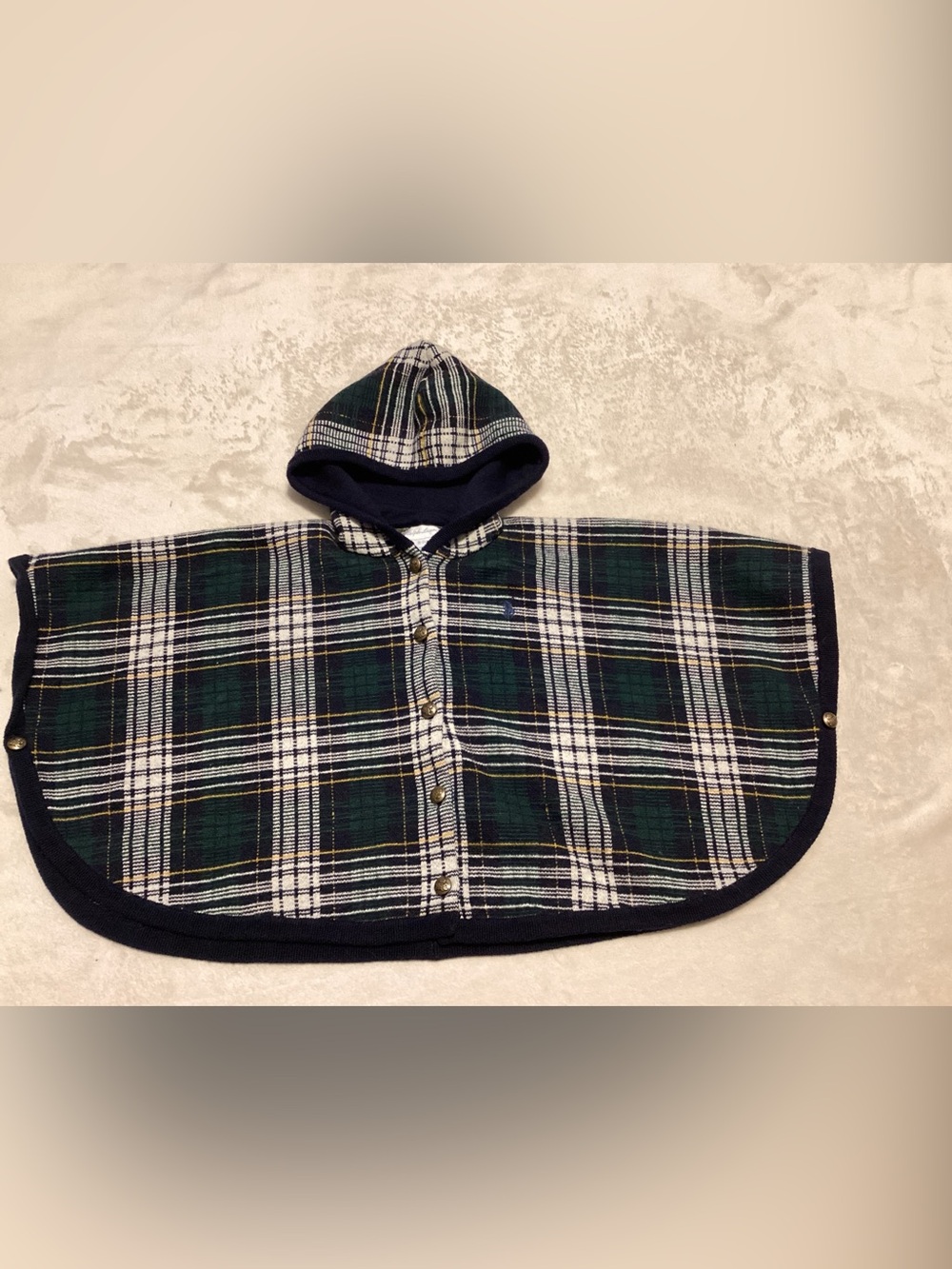 Ralph Lauren Green & Navy Plaid Hooded Kids Cape